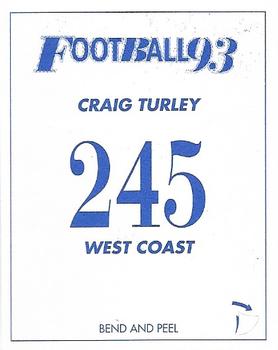1993 Select AFL Stickers #245 Craig Turley Back